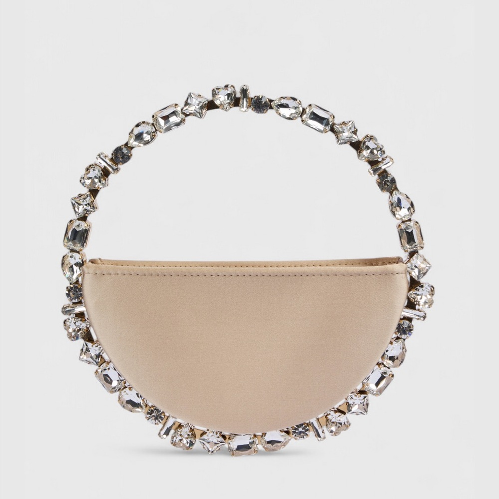L'alingi Crystal-Handled Half Moon Evening Clutch in Beige
